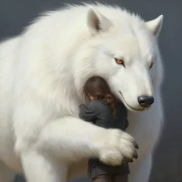 a person hugging a large white animal, a detailed painting by krenz cushart, pixiv contest winner, fantasy art, official art, detailed painting, pixiv. highly detailed. 4 k masterpiece.