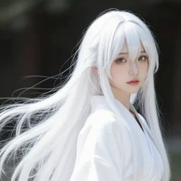 Portrait of a japanese princess young lady, beauty, with a long white, white hair!!!, white hair!!!, ayaka cosplay, white hair!!!, young with white hair!!!!! artwork by Akihiko Yoshida