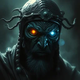 an african!! all seeing shaman with 1 0 0 eyes, dim light, bloom, front game card, marvel comics, dark, intricate, highly detailed, smooth, artstation, digital illustration by ruan jia and artgerm and wayne barlowe and greg rutkowski and zdislaw beksinski, and h. r. giger and adi granov