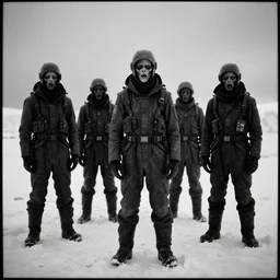 cybermen in antarctica, creepy, black and white, 8mm