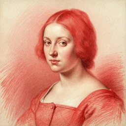 red chalk skudy of a young woman. by hans holbein the younger.