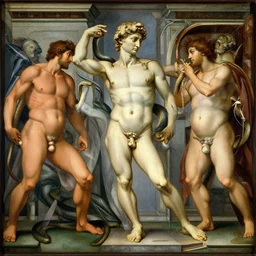 the creation of a snake by Michaelangelo, oil painting