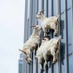 goats scaling the side of a skyscraper, photo, detailed, 4k