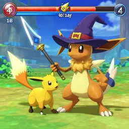 video game pokemon : espeons reprisal star valley resident evil vaporeons mystery dungeon ( 6 4 ) fps resolution screenshot tpc resident eevee holding spear fighting old god espeon wearing a witch hat pokemon final gamecube