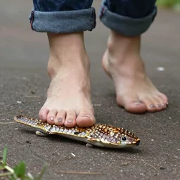 Amber hearld stepping on a realife sized pee, 4K , REAL FOOTAGE