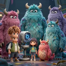 hyperrealistic concept sheet of cute digital family monsters assisting a concept machine in the style of jin kagetsu, patricia piccinini, james jean and wlop, highly detailed, masterpiece, award - winning, sharp focus, intricate concept art, ambient lighting, 8 k, artstation