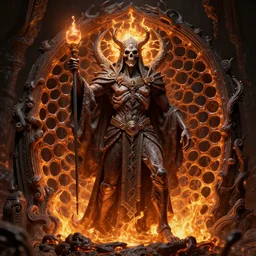undead lich sacrifice to baal, d & d, molten, honeycomb, lattice, intricate detail, high precision, glowing light, whealan, royo,