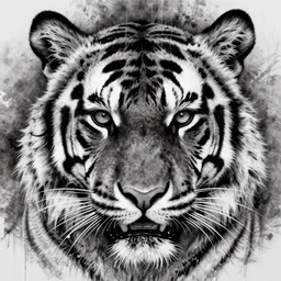 an extremely detailed masterpiece grunge drawing of a tiger's face, in the style of richard avedon and joan miro, after life, loony toons style, horror themed, detailed, elegant, intricate, trending on artstation, 4 k
