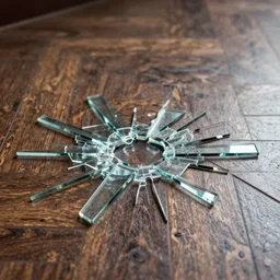shattered glass on a hotel floor, highly detailed, still from a movie, dramatic, realisitc