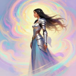 side profile, maya ali, wind sorcerer, gloomhaven, dota armor, elegant, concept art, smooth, psychedelic, colorful swirly magic ripples, pastel colors, by greg rutkowski, jesper ejsing, ilya kuvshinov, artgerm, mucha