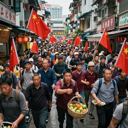 millions of China people rushing towards Taiwan for food and safety, photorealistic, ultra-detailed, high HDR shot, cinematic lighting