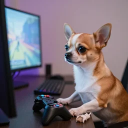 a chihuahua playing video games