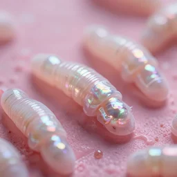 high quality macro photo pearlescent gelatinous worms! gorgeous highly detailed hannah yata elson peter cinematic pink lighting high quality low angle hd 8k sharp shallow depth of field