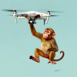 Monkey using a drone painted by Norman Rockwell