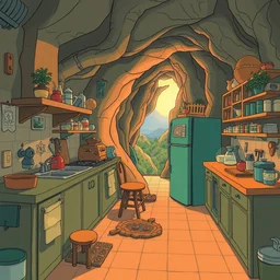 kitchen, naive nerikomi, weird perspective, cel shading, detailed illustration, dim lit, scenic spiral environment by anton fadeev ghibli, trending artstation