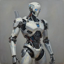 detailed 3 / 4 oil painting of cyborg