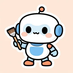 cute chibi art of a robot holding a paintbrush, sticker illustration svg