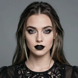 a masterpiece portrait photo of a beautiful young woman who looks like a goth margot robbie, symmetrical face
