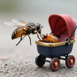 a fly pushing a maggot in a pram realistic cinematic 3 5 mm hdr 8 k