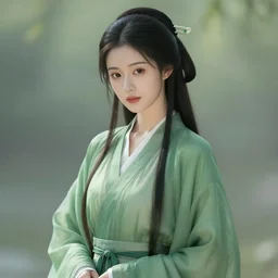 a beautiful woman wearing a green robe, digital art