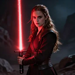 emma watson as a sith lord with a red lightsaber
