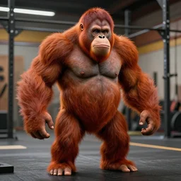 incredibly realistic, too detailed fullbody of crossfit orangutan human, octane render, bump mapping, global illumination, 8 k, bokeh, d & d digital art, one piece, unreal engine 5
