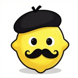 a cartoon of a lemon wearing a beret and a curling mustache