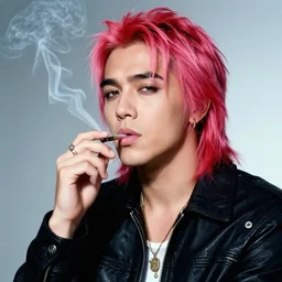 photo of jeffree star in the 2 0 0 0 s with pink red hair smoking