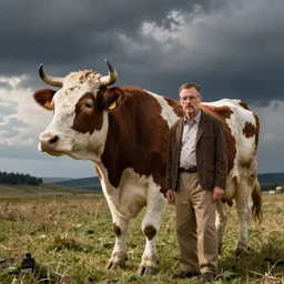 A photo of Walter White in the form of a cow. Walter White immitating a cow. photograph