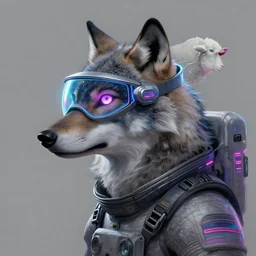 a wolve in sheep's clothing, sillouete side view, stylized cyclops display over eyes and sleek glowing headset, neon accents, holographic colors, desaturated headshot portrait digital painting by leyendecker, donato giancola, philip coles, ivan bilibin, john berkey, astronaut cyberpunk electric lights profile