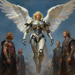 a seraphim angel, mecha, tim hildebrandt, wayne barlowe, bruce pennington, donato giancola, trending on artstation, cinematic composition, beautiful lighting, hyper detailed, 8 k, oil on canvas