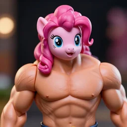 pinky pie turned into mike tyson my little pony, neca!!! pretty! beautiful! mike tyson muscular very detailed realistic action figure by neca face close up mid body in the style of neca, character by neca, film still, bokehs