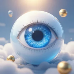 blue eye sphere. half see - through clouds, sunshine from above, gradient lighting, hyper realistic, golden ornaments