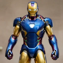 Iron Man wearing a blue, yellow and green armour