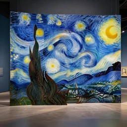 modern, experimental art installation based on van gogh, in a museum, photo, art magazine