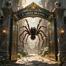 The gate to the eternal kingdom of spiders, fantasy, digital art, HD, detailed.