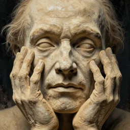 close up portrait of sandman's dream with no eyes and wrinkly hands for face drawn by beksinski, high definition, lovecraftian