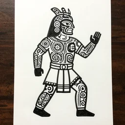 aztec drawing of a maori warrior with ta moko tattoos