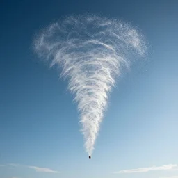 beautiful picture of a perfect blue sky in high altitude, many big drops of water flying up in a cylinder shape like a tornado, hot and sunny highly-detailed, elegant, dramatic lighting, artstation, 4k, cinematic landscape, photograph by National Geographic