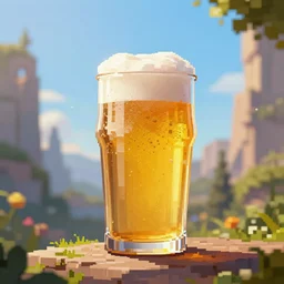 beer, fantasy, pixelart, ultra realistic!!!, clear weather, golden hour, sharp focus