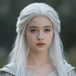 A Dungeons and Dragons young, beautiful teenager girl with long, white hair, dressed like a princess, face close up, official media, beautiful, detailed, high quality, 4K, epic, trending on artstation and behance