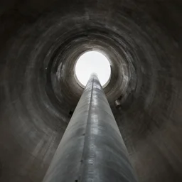 looking down a metal tube