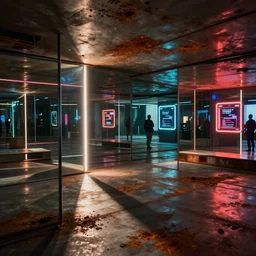 infinity mirror, cyberpunk, conceptual, hyperdetailed, donato giancola, james gurney, neon lights, mood lighting rust