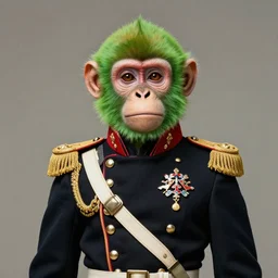a portrait of a green alien monkey hybrid wearing a colonial military uniform, joseph ducreux