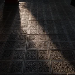 ancient temple floor tile pattern, dark tone, seamless, repeatable, tileable, no ligthing
