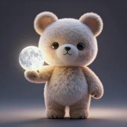 a cute stuffed animal holding the moon in it's hand, backlight, 3 d render, octane render