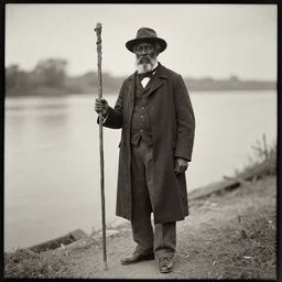 old black man with long staff, keeper of the mississippi river, julia margaret cameron,
