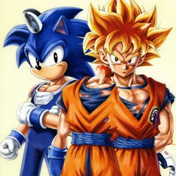 ultra realistic portrait painting of a fusion of sonic and goku, art by akira toriyama, 4 k, dragon ball, artstyle, cel shaded, highly detailed, epic lighting