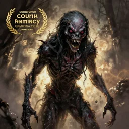 scary horror creature, well lit, digital art, virtuosic painting, award winning, high quality, visual, sharp, backlit, gorgeous lighting