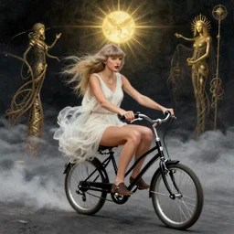 taylor swift, and jonathan swift on a tricycle, cloud atlas, golden dawn, occult, end times, in the style of alex grey